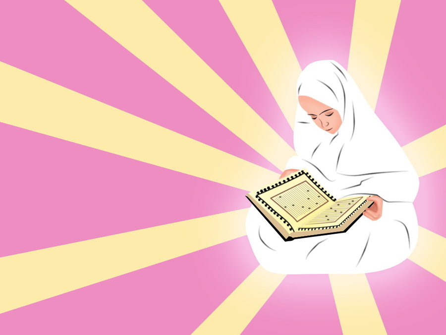 Muslim Girl Reading Qur�an Backgrounds powerpoint backgrounds