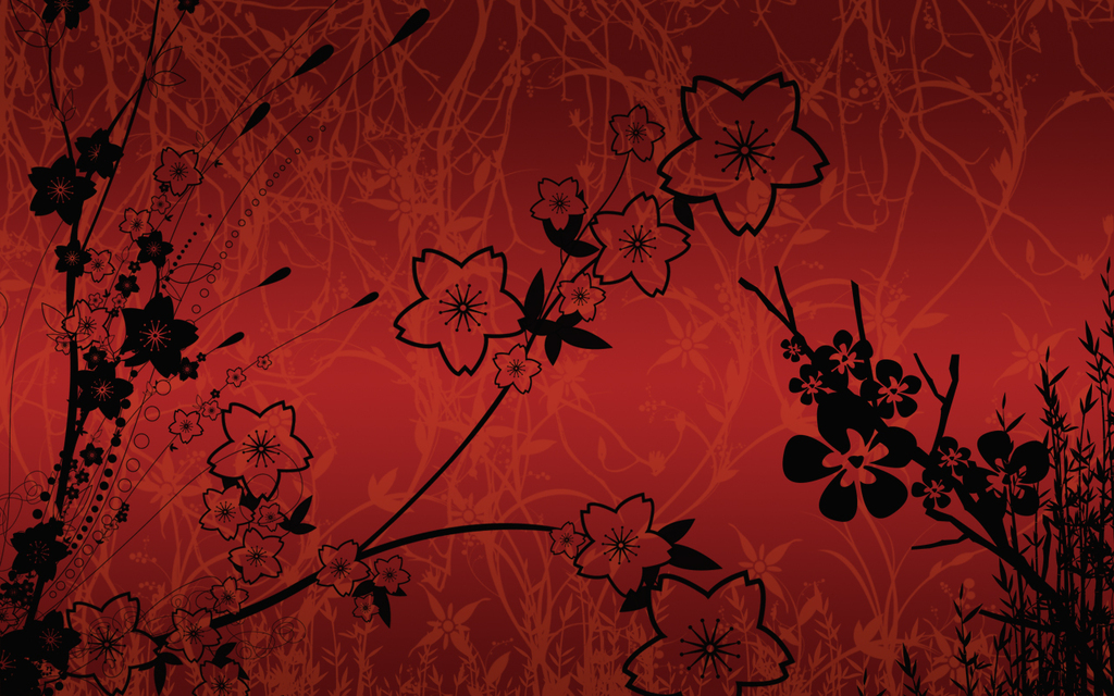 Description red flowers silhouette PowerPoint background