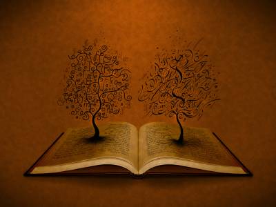 Books On The Brown Background And Trees Thumbnail