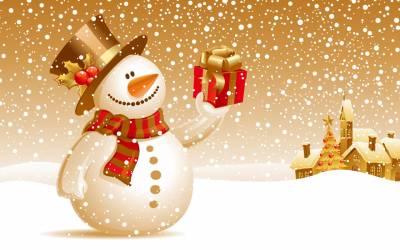 Christmas Snowman Wallpaper With Gifts Background Thumbnail