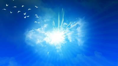 Clouds And White Light In The Middle And Birds Flying  Background Thumbnail