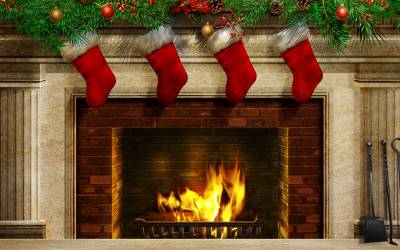 Cool Christmas Balls Fireplace Background