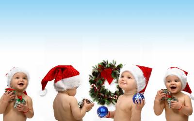 Four Cute Christmas Babies Background Thumbnail