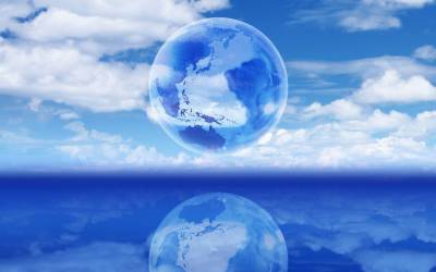 Globe On Clouds Blue Sky Background Thumbnail