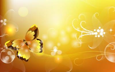 Gold Abstract Butterflies Floral  Background