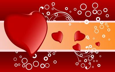 Hearts On Red Background With Circles Background Thumbnail