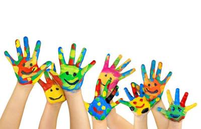 Many Painted Colorful Childrens Hands Background
