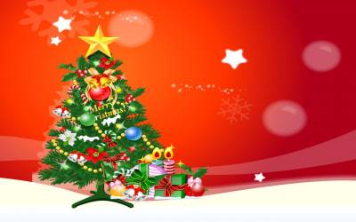 Tree Christmas Gifts Red Bg Background