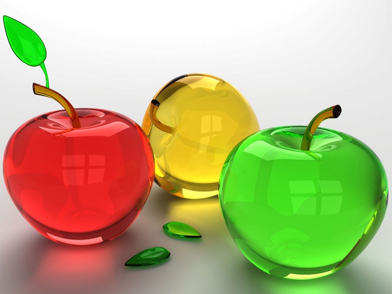 3 Glass Apples Red Yellow Green powerpoint background