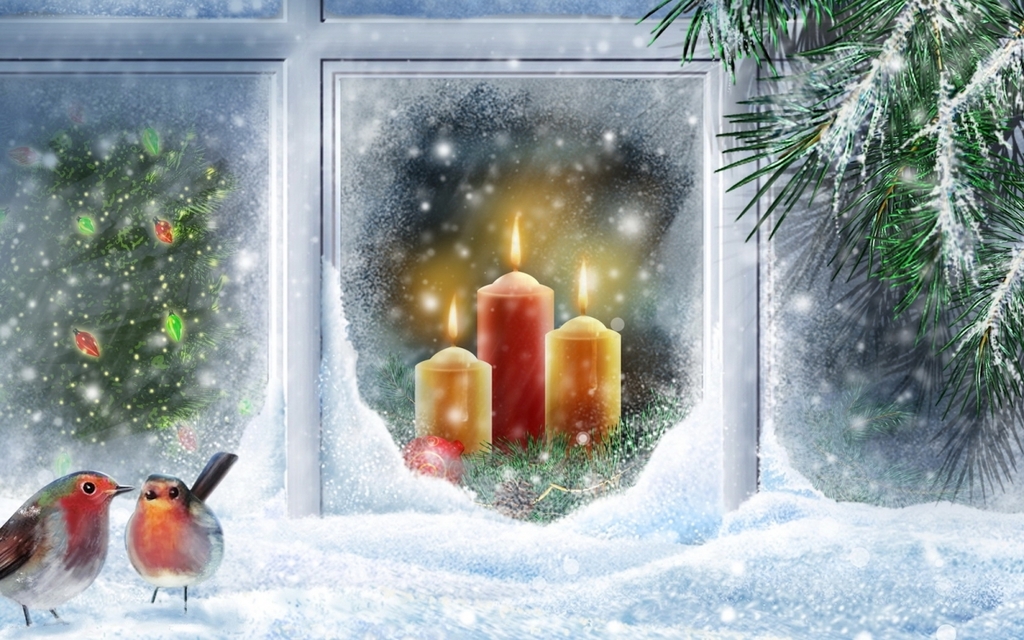 Christmas candle birds snow powerpoint background