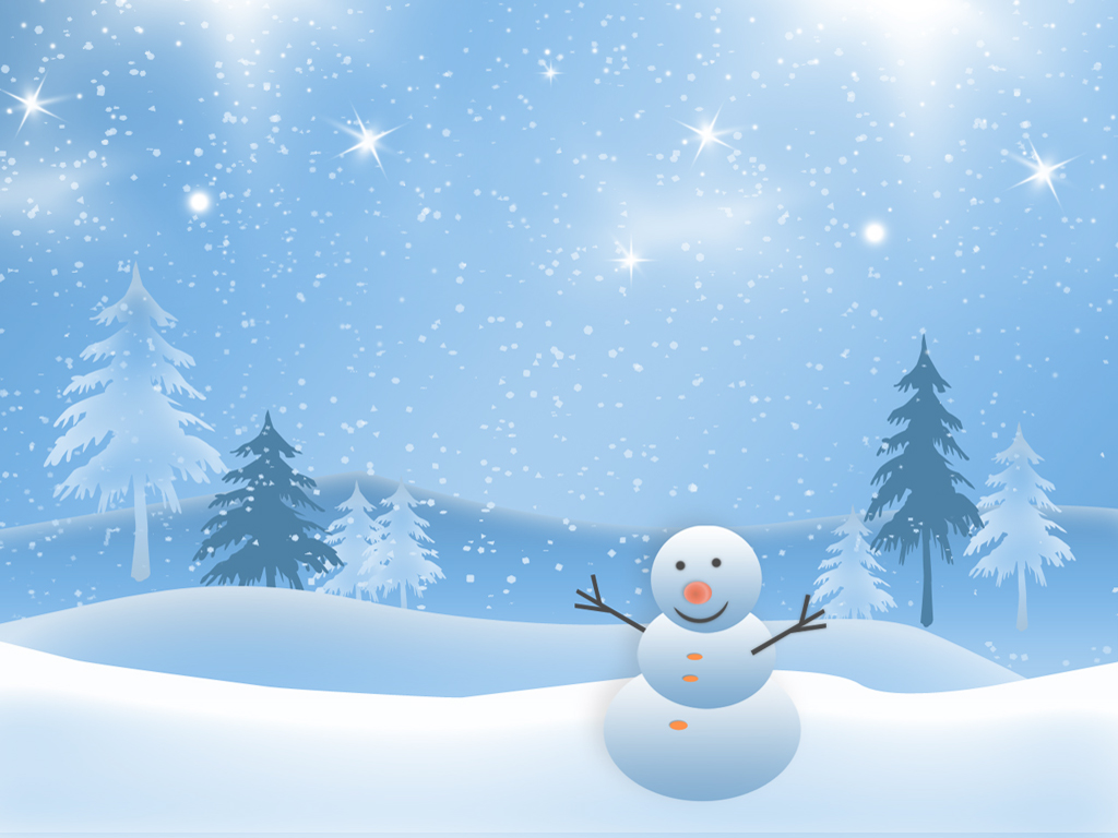 Christmas snowman smiling in the snow and stars powerpoint background