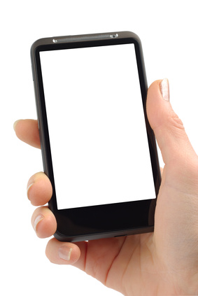 Hand with smartphone powerpoint background