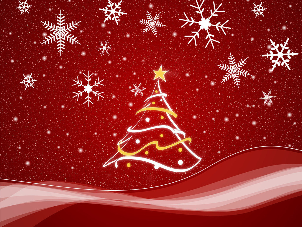 Snowflake, christmas tree, red powerpoint background