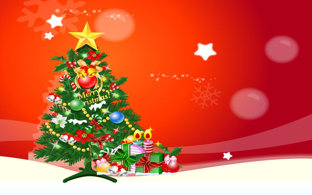 Tree christmas gifts red bg powerpoint background